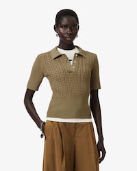 Runway Cable Knit Polo Collar Sweater