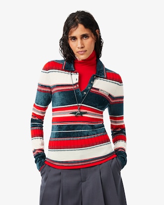 Runway Textured Striped Polo Collar Sweater