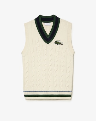 Unisex Lacoste Cable Knit Sweater Vest in Organic Cotton