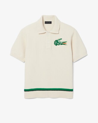 Runway Floral Crocodile Polo Collar Piqu&eacute; Sweater