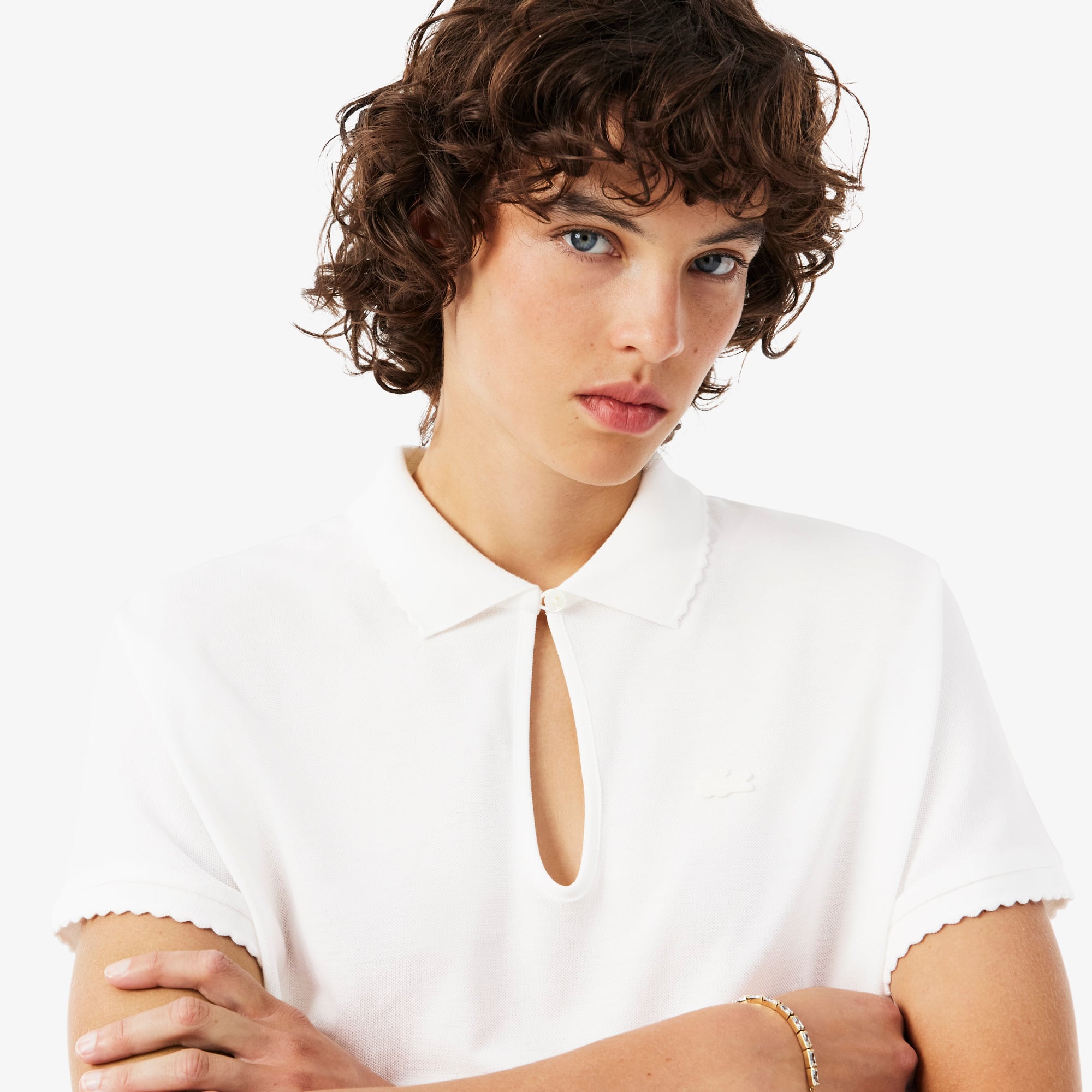 Relaxed Fit Scallop Trim Fluid Piqué Polo Shirt