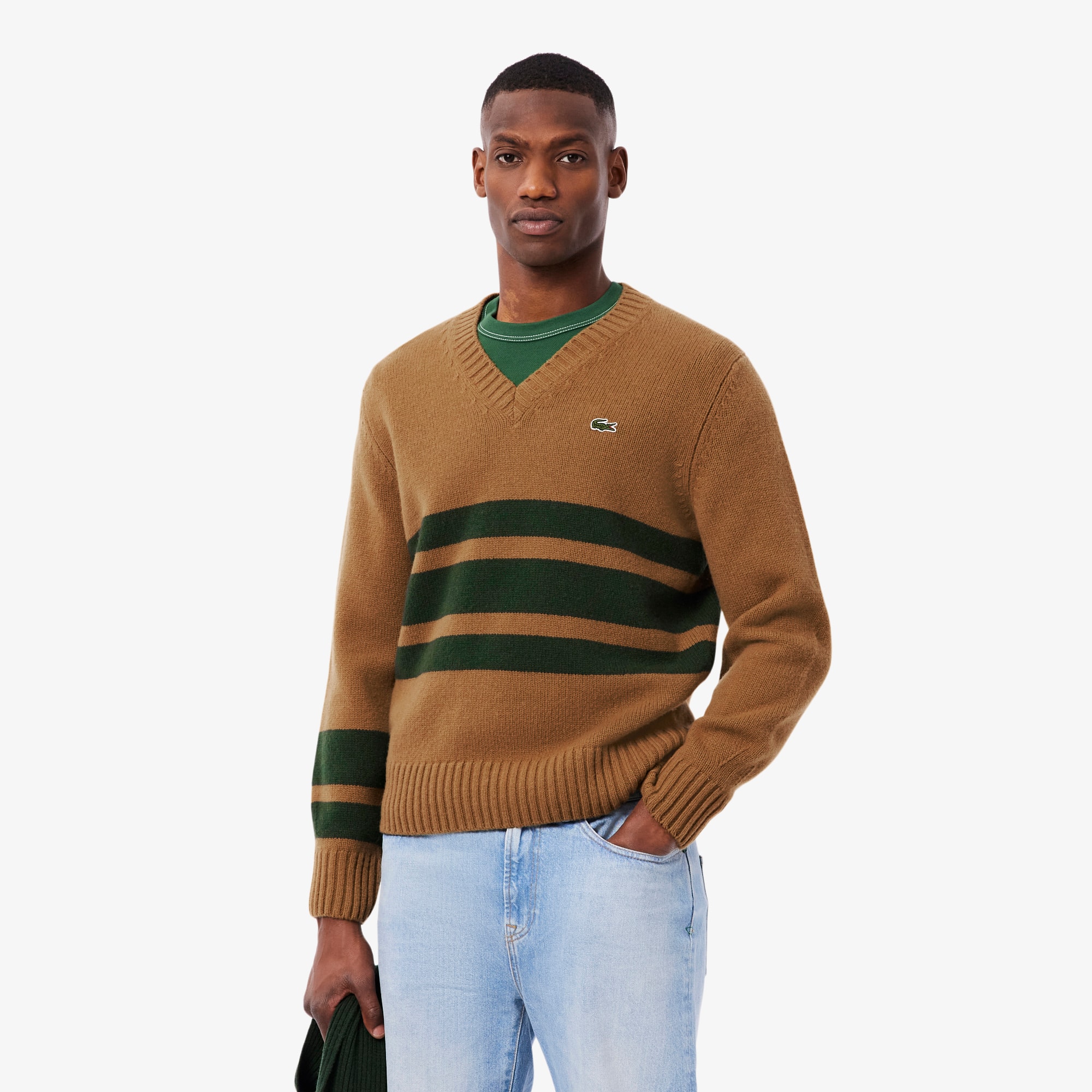 Men's Striped Wool V-Neck Sweater - Sweaters & Sweatshirts - New