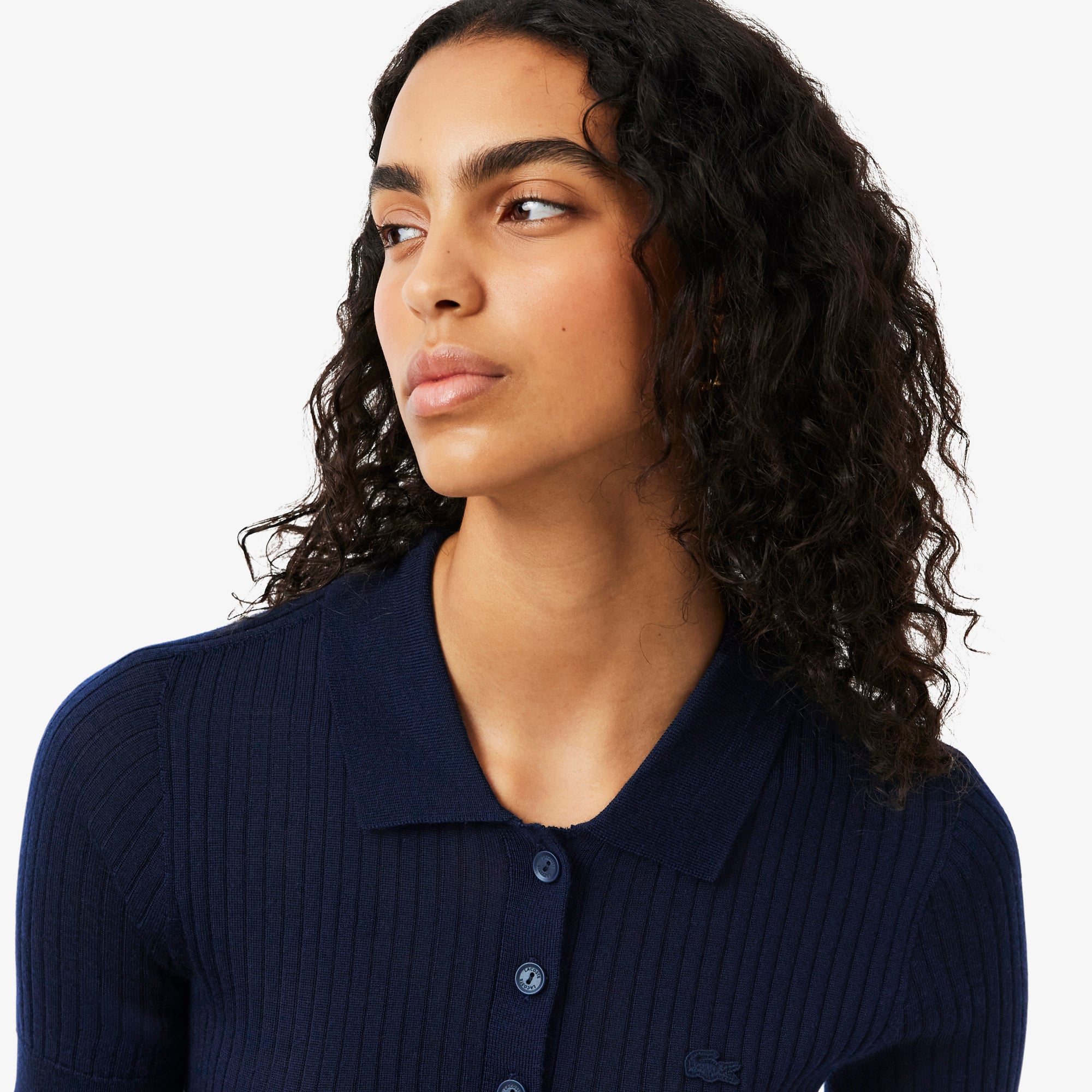 3D Rib Knit Polo Collar Merino Wool Sweater - Sweaters