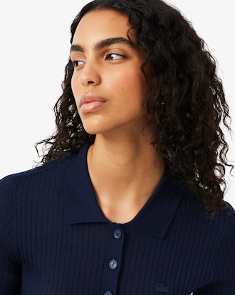 3D Rib Knit Polo Collar Merino Wool Sweater