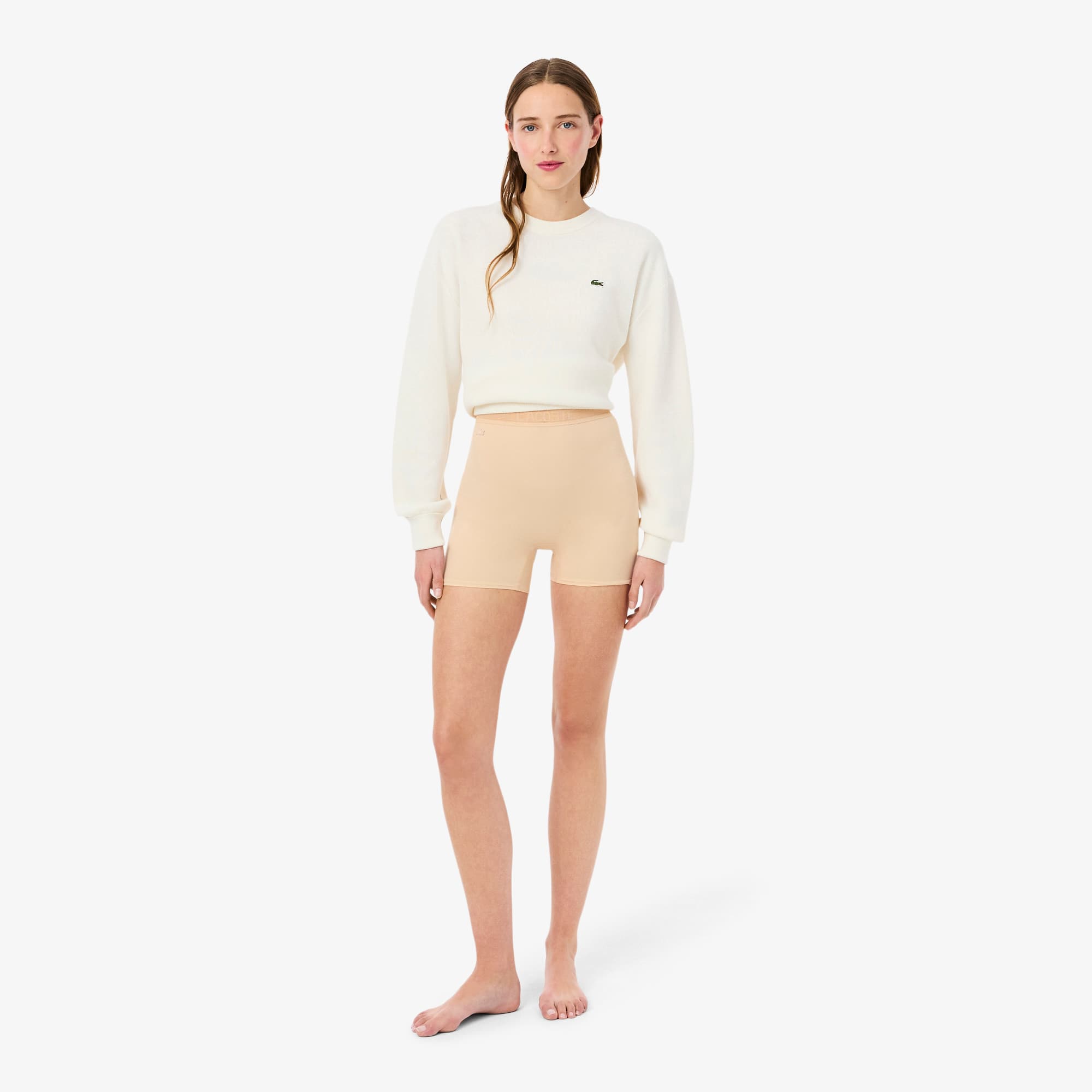 Lacoste High Waist Microfiber Cycle Shorts - Xl In Brown