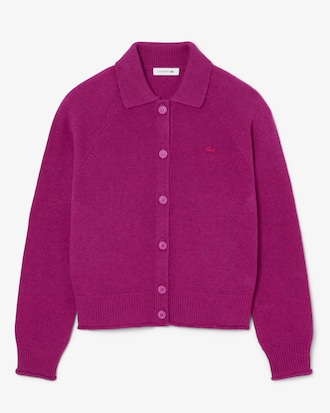 Carded Wool 3D Knit Polo Collar Cardigan