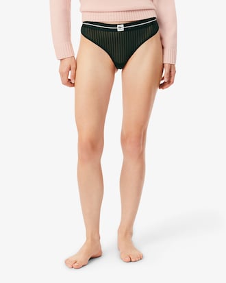 Velour Stripe Mesh String Briefs