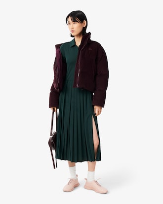 Pleated Fluid Jersey Polo Collar Dress