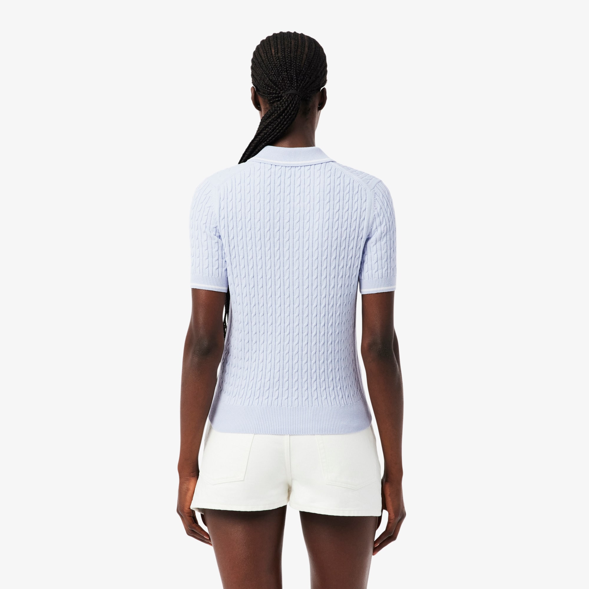 Striped Cable Knit Polo Collar Sweater - Sweaters & Sweatshirts