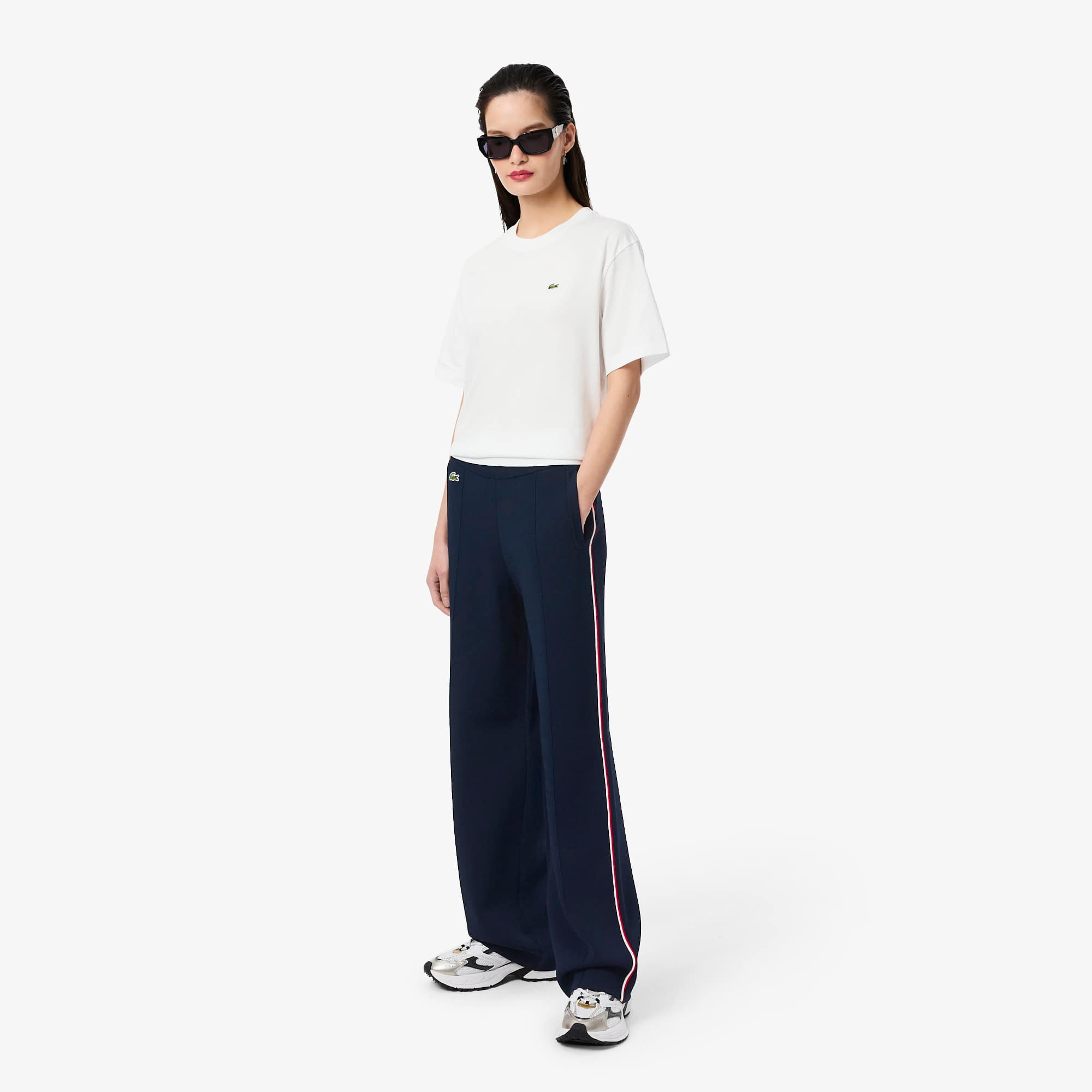 Lacoste Women's Flared Striped Sweatpants - 40 In Blue