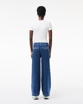Jeans de mezclilla elásticos con pierna ancha y cintura alta