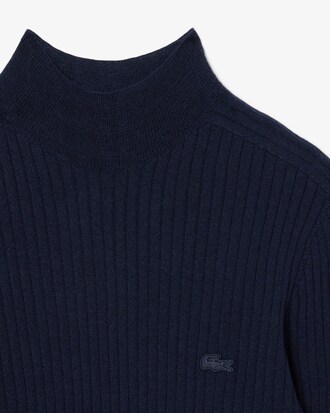 Women's High-Neck Ribbed Knit Merino Wool Sweater