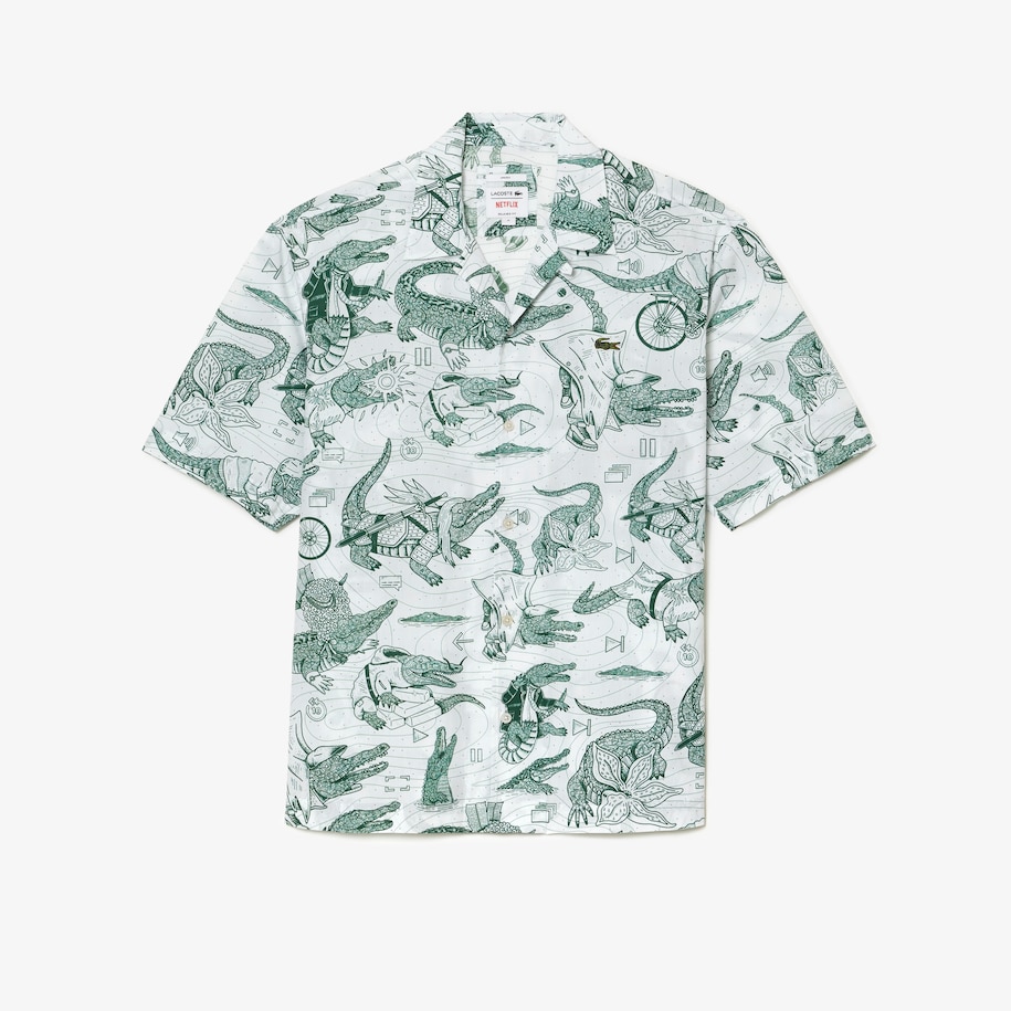 Unisex Lacoste x Netflix Short Sleeve Printed Shirt - Men's Button Down ...