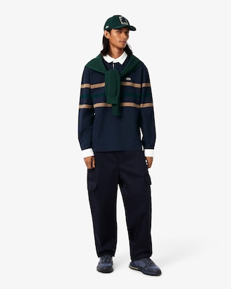 Relaxed Fit Striped Piqu&eacute; Rugby Polo Shirt