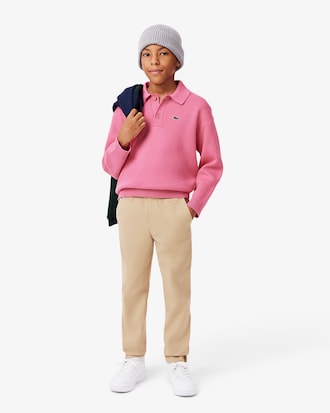Kids' Cotton and Wool Blend Long Sleeve Polo