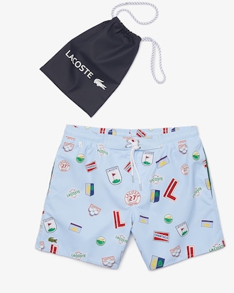 Men&rsquo;s Lace-Up Waist Print Swimming Trunks