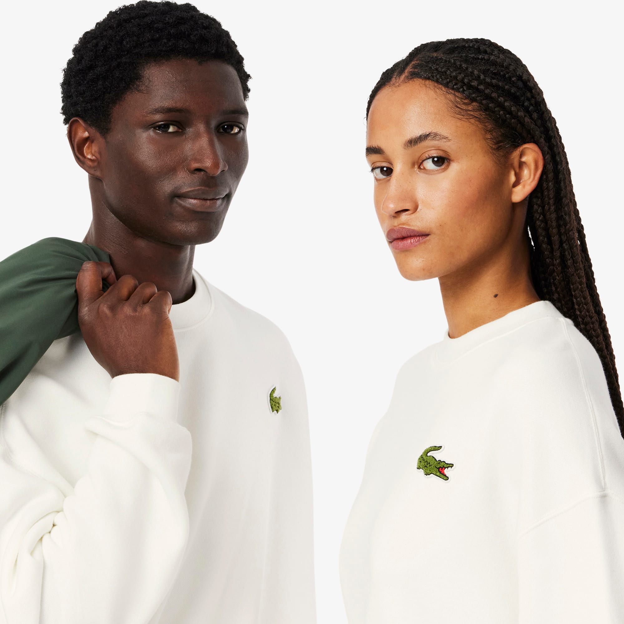 Unisex Loose Fit Badge Accent Fleece Sweatshirt - Sweaters