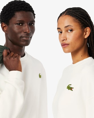 Unisex Loose Fit Badge Accent Fleece Sweatshirt