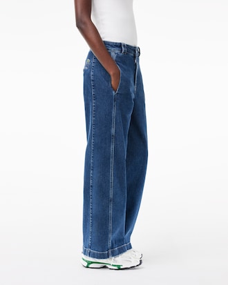 Jeans de mezclilla elásticos con pierna ancha y cintura alta