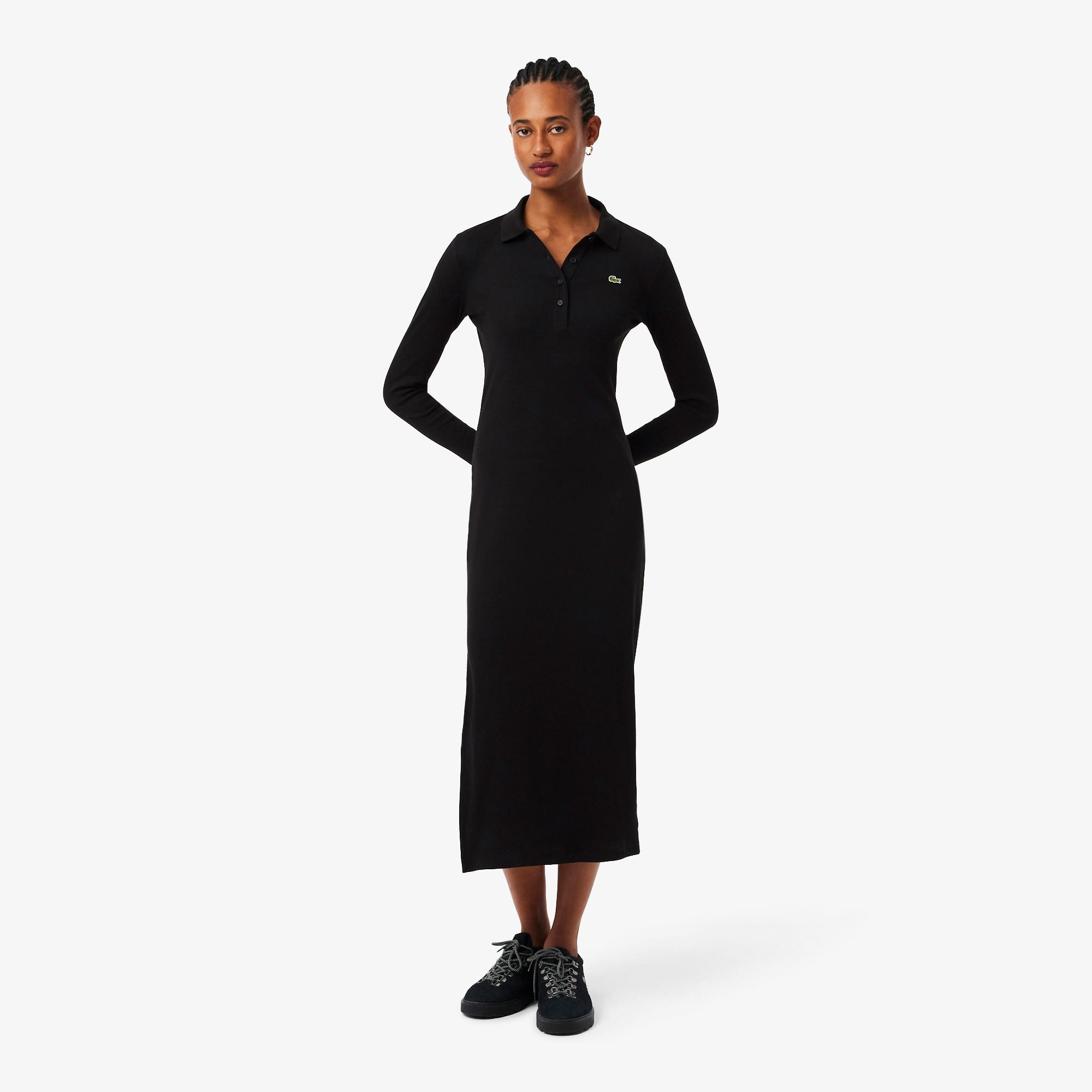 Lacoste Women's Slim Fit Ribbed Cotton Polo Collar Dress