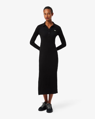 Women's Slim Fit Ribbed Cotton Polo Collar Dress