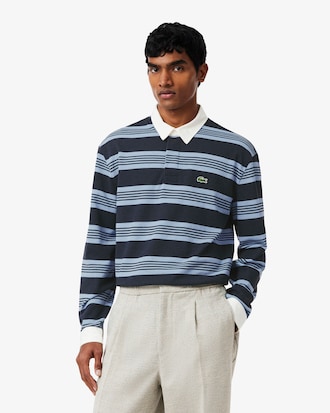 Relaxed Fit Striped Piqu&eacute; Rugby Polo Shirt