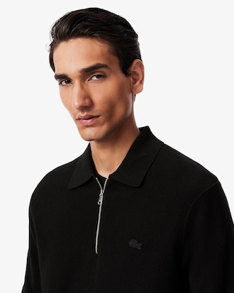 Men's Cotton & Wool Blend Half-Zip Polo Collar Sweater