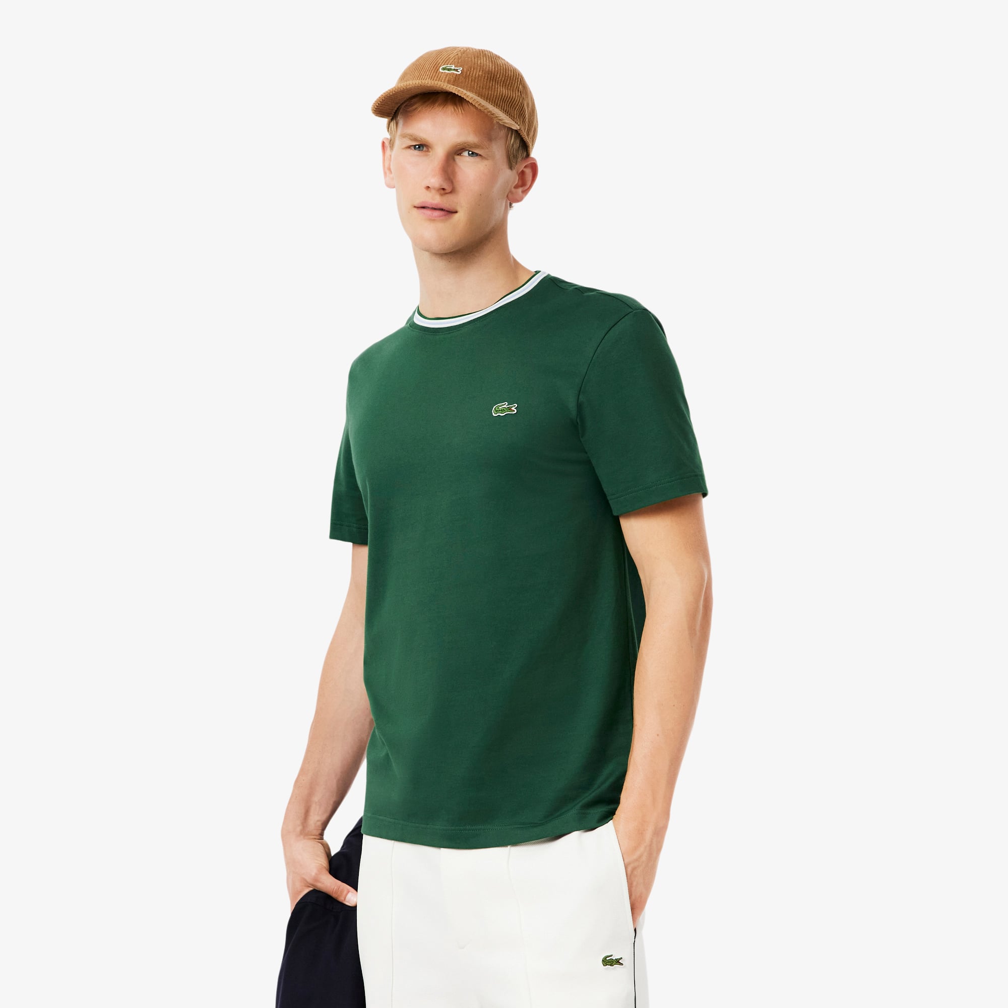 【LC25SS309】LACOSTE メンズクルーネックTシャツ TH9903 Men's Regular Fit Ribbed Collar Cotton T-Shirt - T-shirts