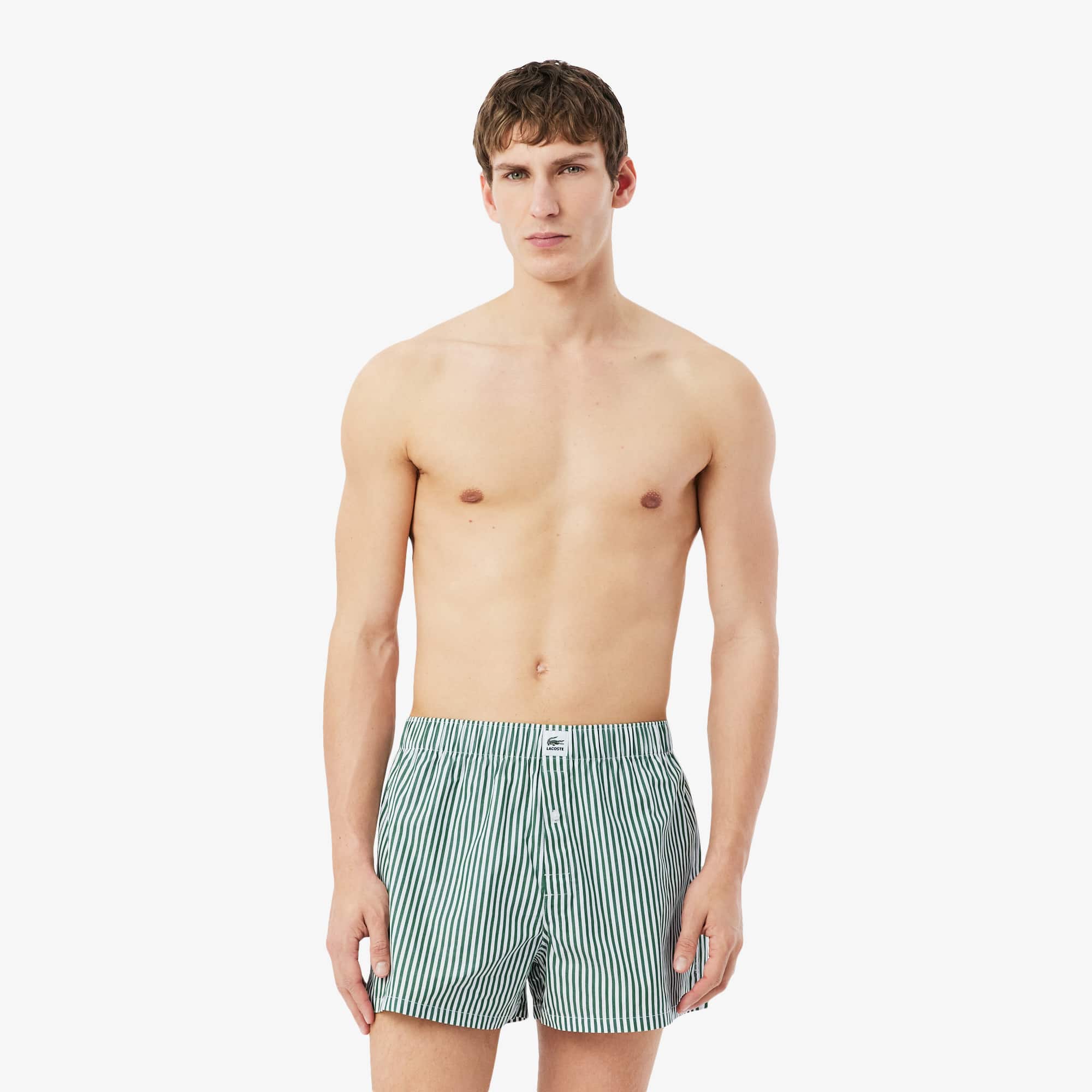Lacoste 3-pack Striped Cotton Poplin Boxers - 3xl In Green