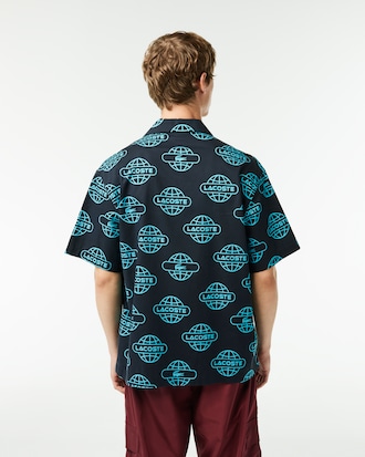 Men's Globe Print Cotton Twill Shirt