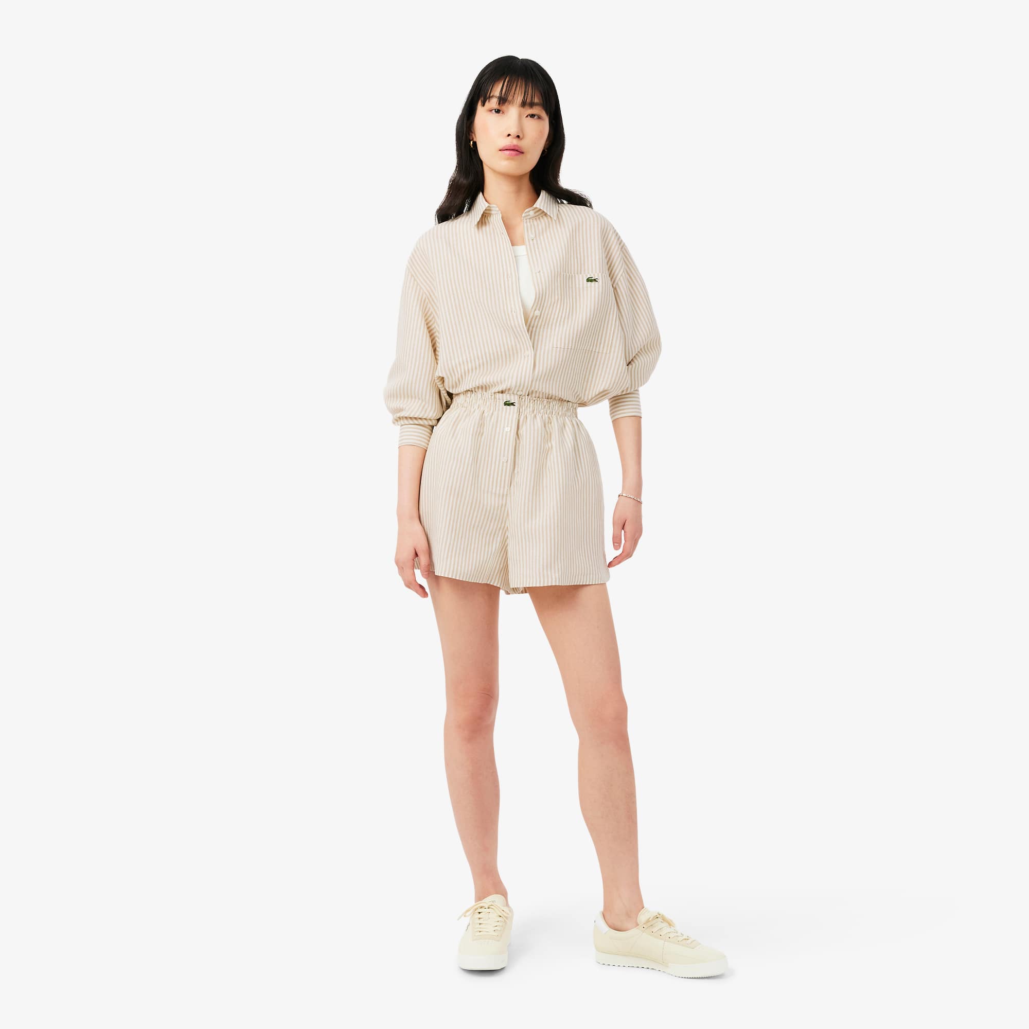 Lacoste Oversized Linen Blend Shorts - L (40) In Sand