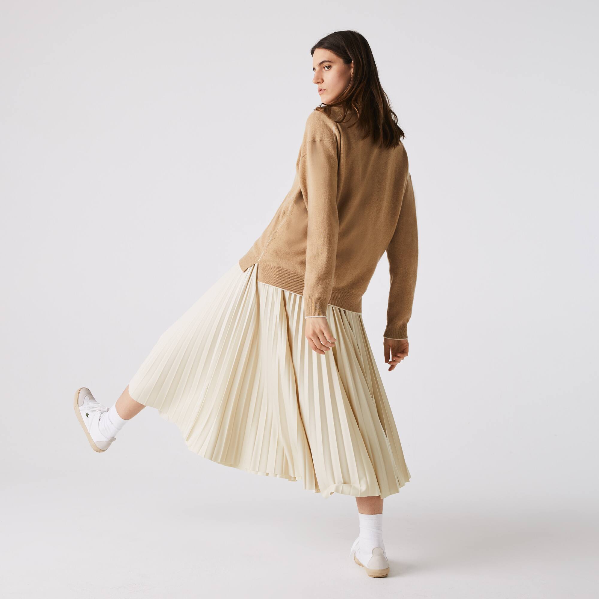 ★LACOSTE★ Women's New Gathered Skirt Beige JF806E-55G02S Women's Branded Elasticised Pleated Skirt - Shorts & Skirts