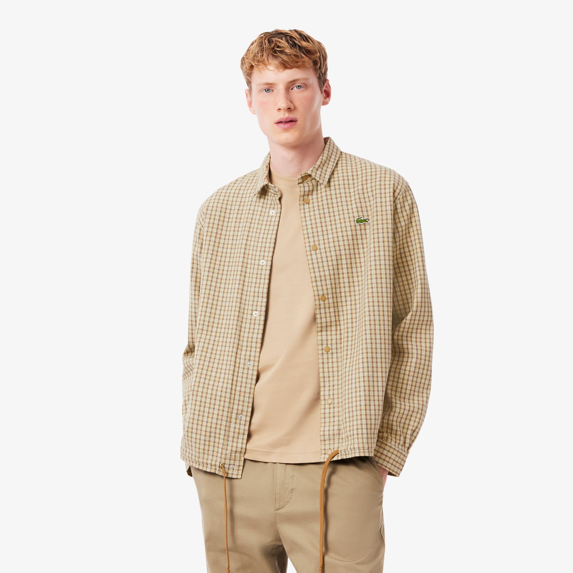 Lacoste Men's Oversized Heavy Cotton Plaid Overshirt - 18 - 46 In Neutral