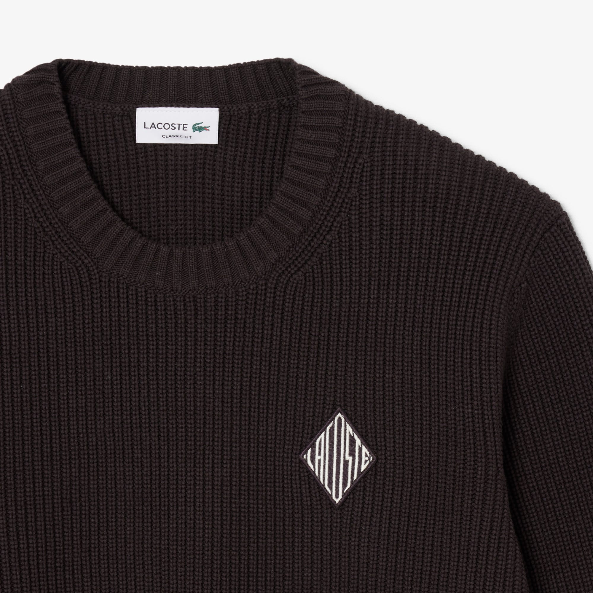 Pearl Rib Knit Badge Accent Sweater