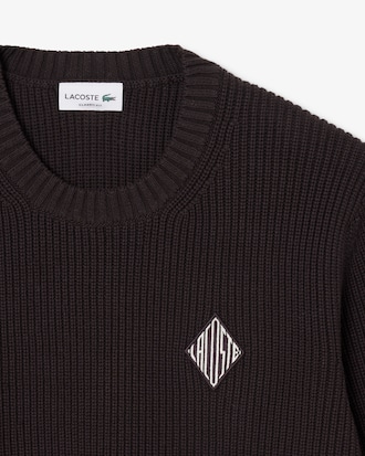 Pearl Rib Knit Badge Accent Sweater