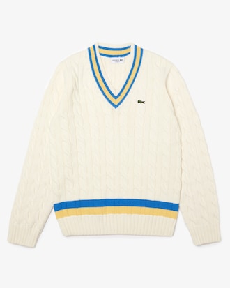 Men's Classic Fit V-Neck Striped Wool Sweater