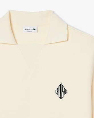 Loose Fit Badge Accent Fleece Polo Shirt