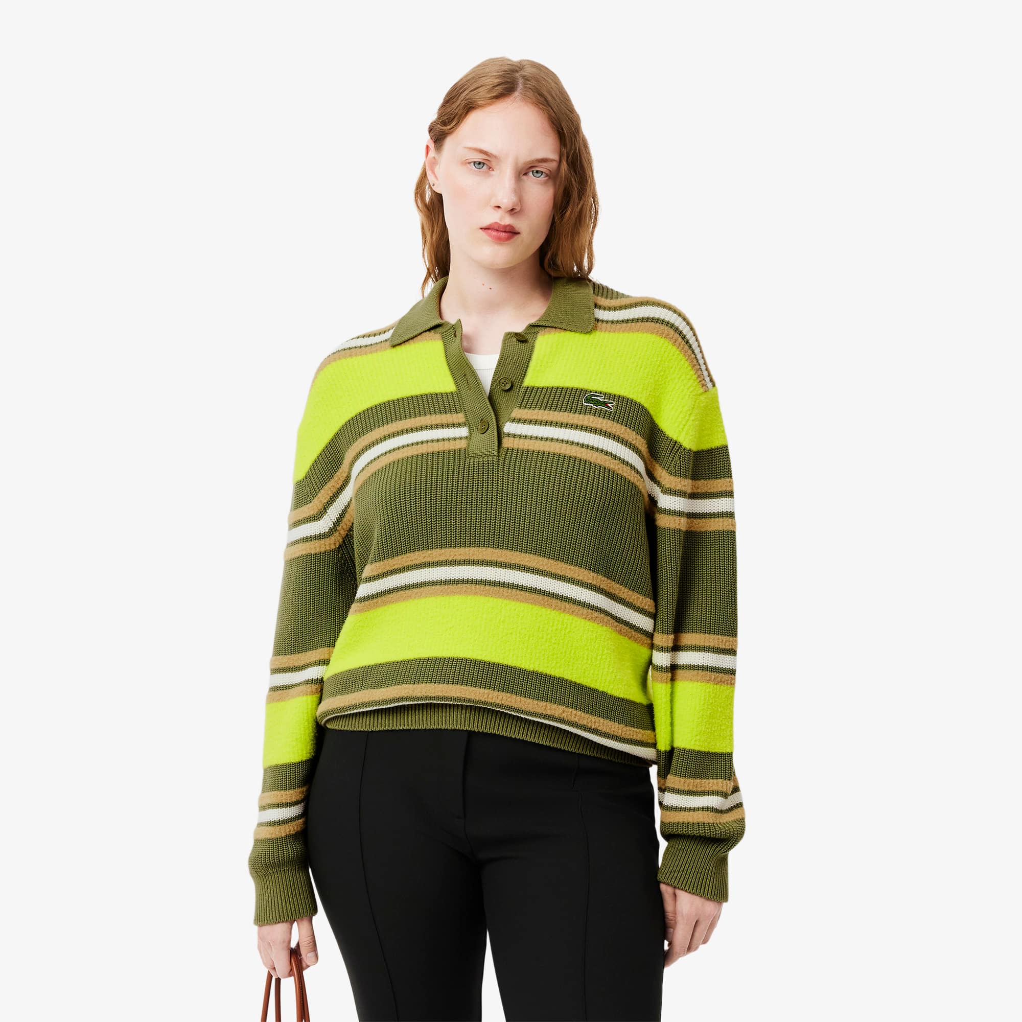 トップス Ribbed jersey polo shirt Women's Ribbed Striped Knit Polo Sweater - Sweaters
