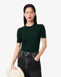 Women's Short Sleeve Merino Wool Rib Knit Sweater