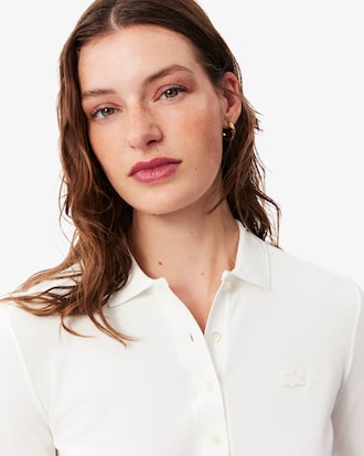 Polo femme slim fit &agrave; manches longues en piqu&eacute; stretch