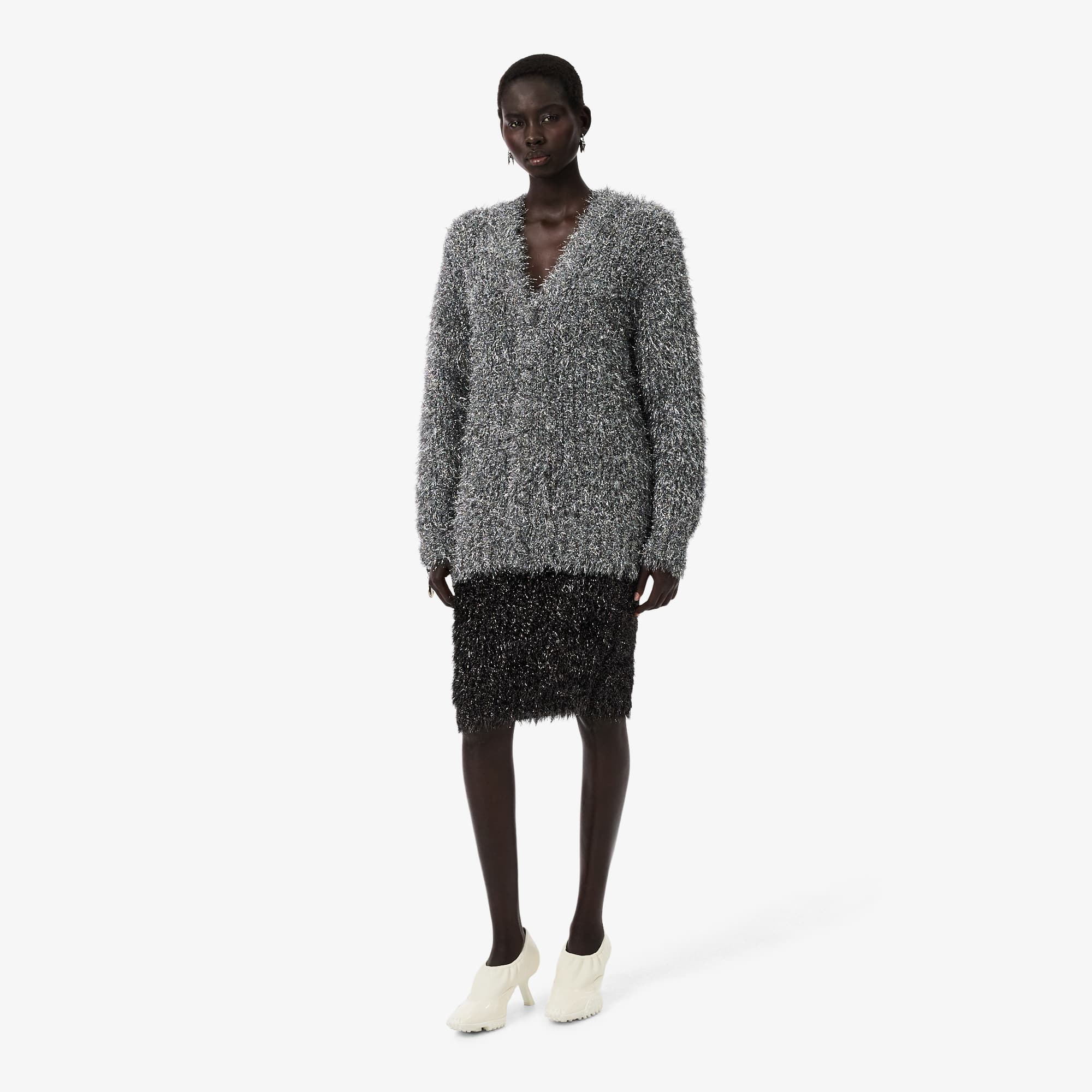 Lacoste Runway Lurex Knit Skirt - M In Gray