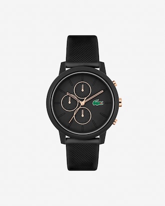 Men's Lacoste.12.12 Chrono Watch Black & Carnation Gold Silicone