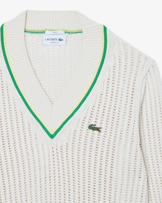 V Neck Striped Tennis Sweater