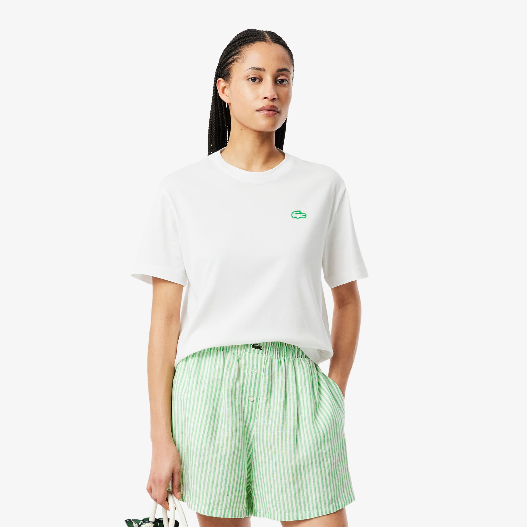 Tシャツ・カットソー LACOSTE Woman T-Shirt White PF5179 522 Women's Oversized Flower Print Cotton T-Shirt - T-Shirts