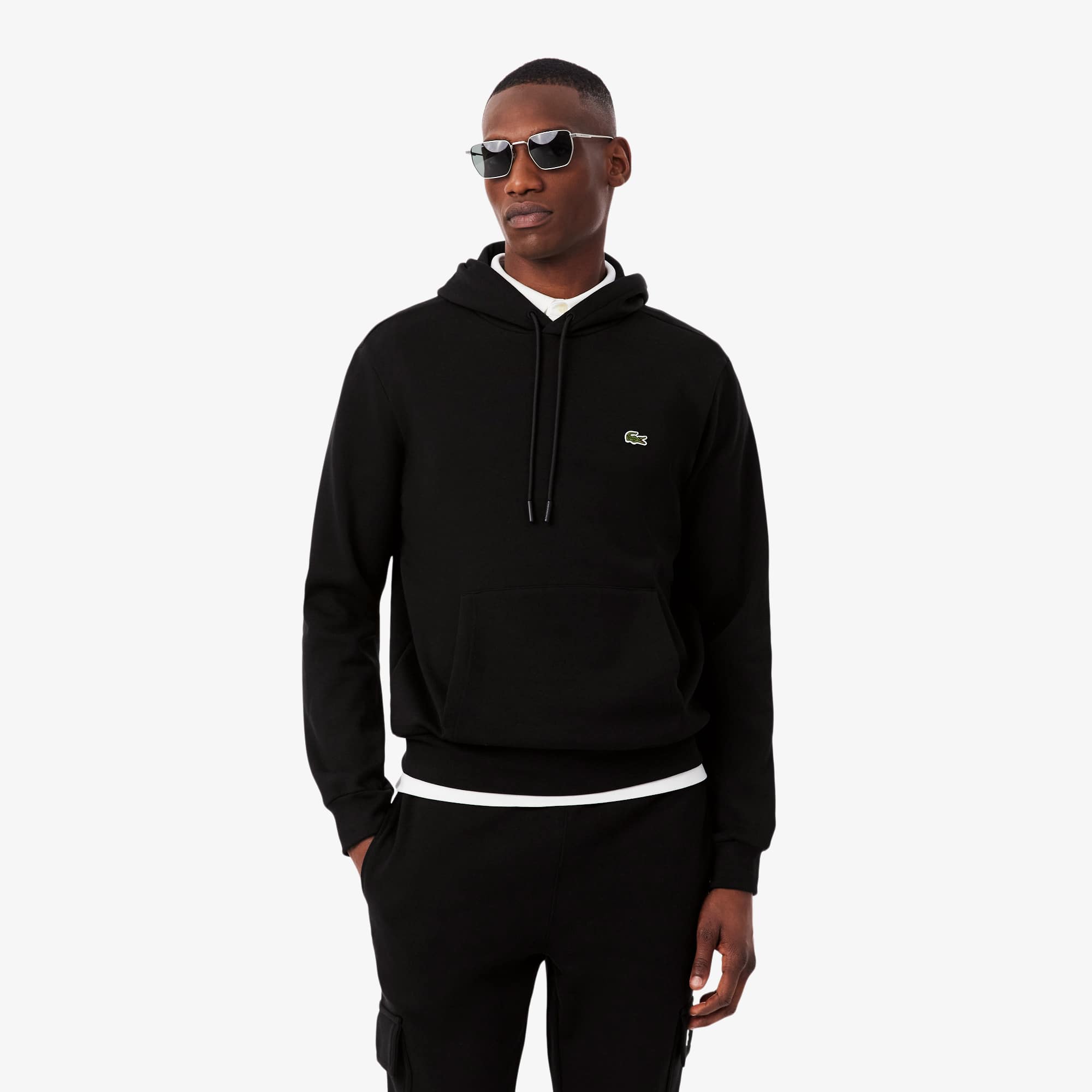 LACOSTE ブラック リラックスフィット パーカー US XL LACOSTE（ラコステ） パーカー メンズ トップス プレミアムスウェット