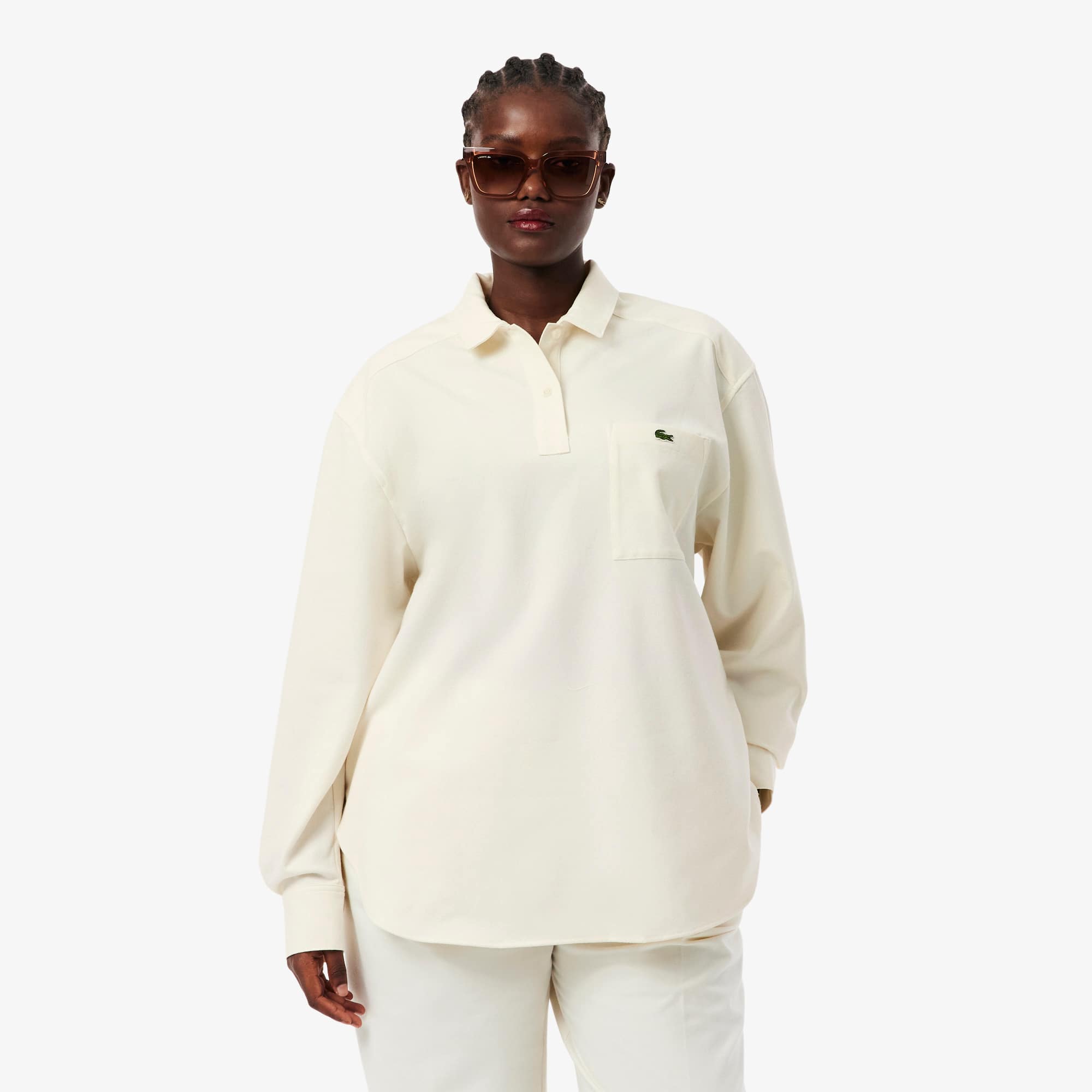 Women's Oversized Polo Style Flannel Shirt - All Women's Clothing