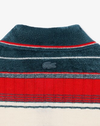 Runway Textured Striped Polo Collar Sweater