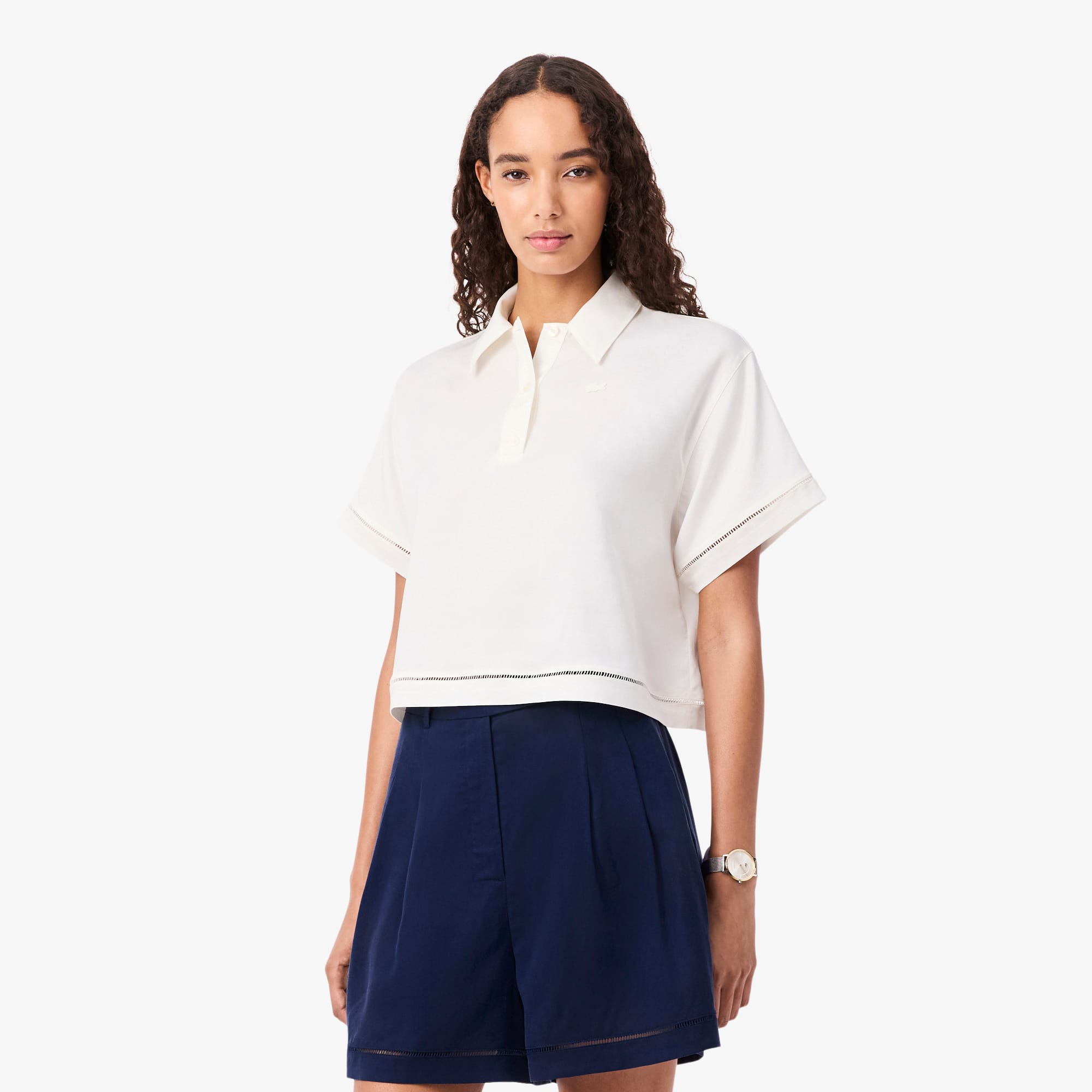 Lacoste Oversized Fluid Twill Polo - 42 In White