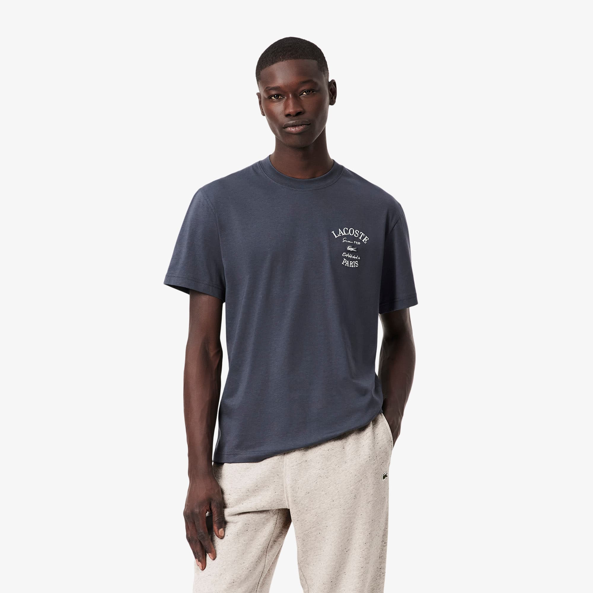 Lacoste Playera de Tejido Jersey de Algodón con Bordado Gris