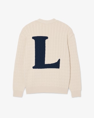 Cable Knit Intarsia Branded Cardigan